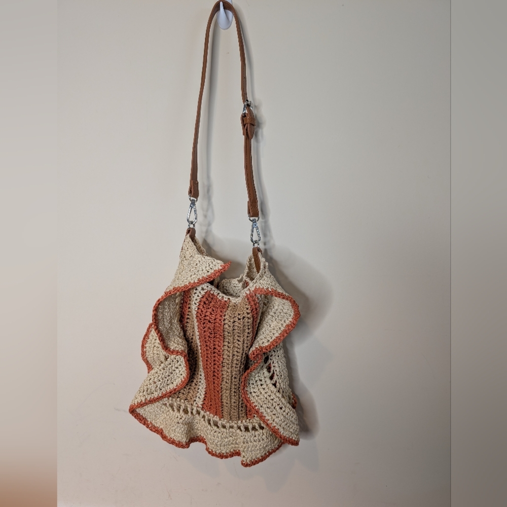 ZARA Woven Straw Shoulder Bag Tan Orange - Picture 2 of 9